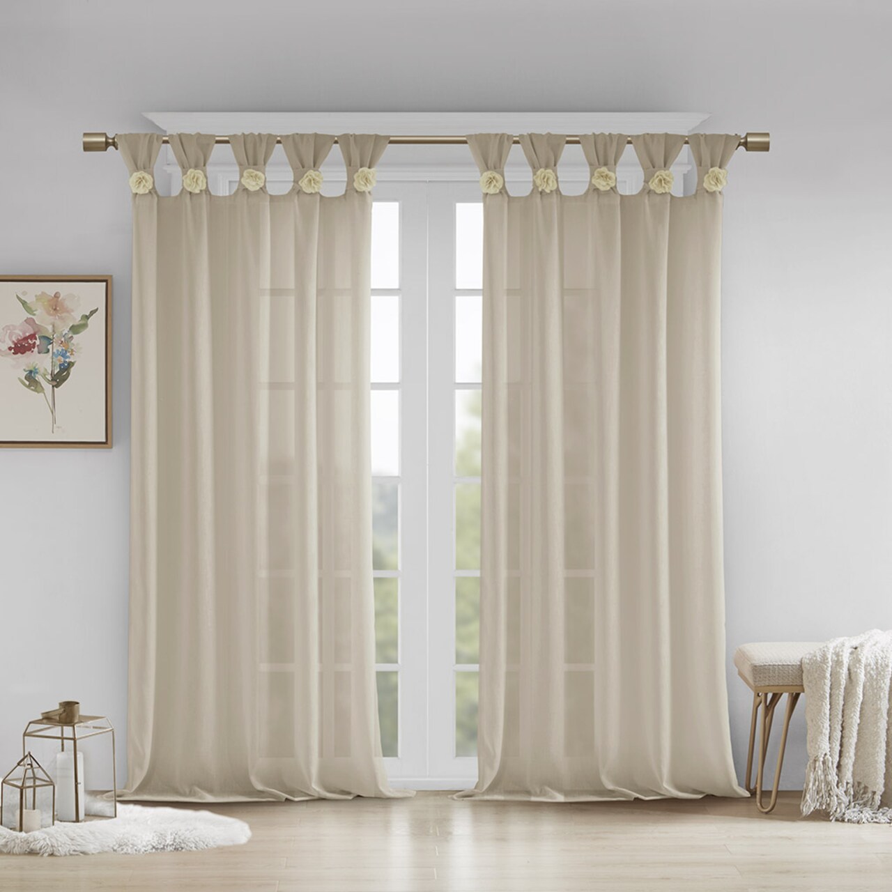 Gracie Mills Floral Embellished Cuff Tab Top Solid Curtain Panel